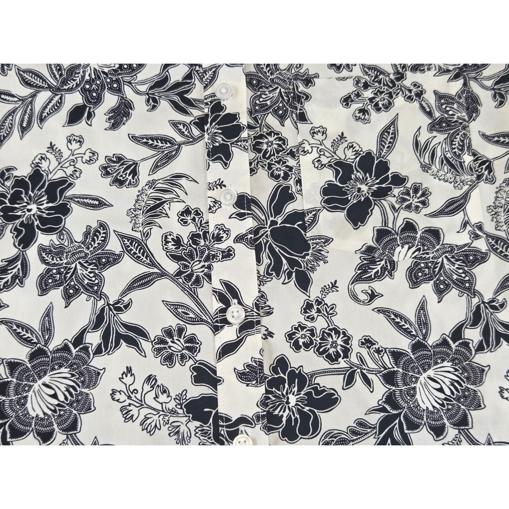 Lands' End Supima Cotton Floral Button Down Shirt White Black 8P Coastal Chic - Picture 4 of 10